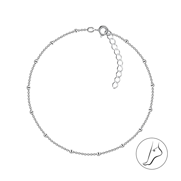 25cm Sterling Silver Satellite Anklet With Extension with Gift Wrap