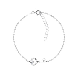 Sterling Silver Heart Key  White  Bracelet with Gift Wrap