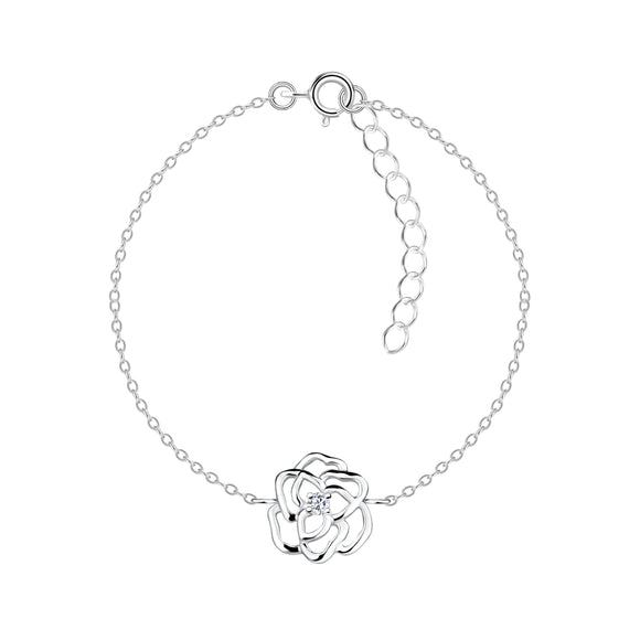 Sterling Silver Rose Flower Bracelet with Gift Wrap