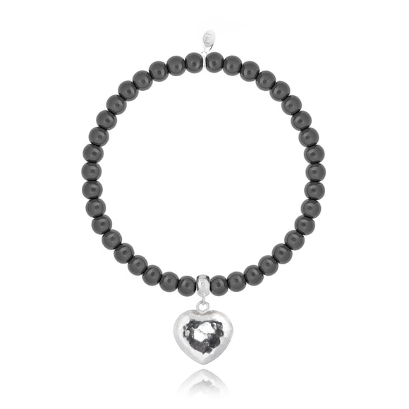 Joma Jewellery Black and Silver Hammered Heart Bracelet - Gifteasy Online