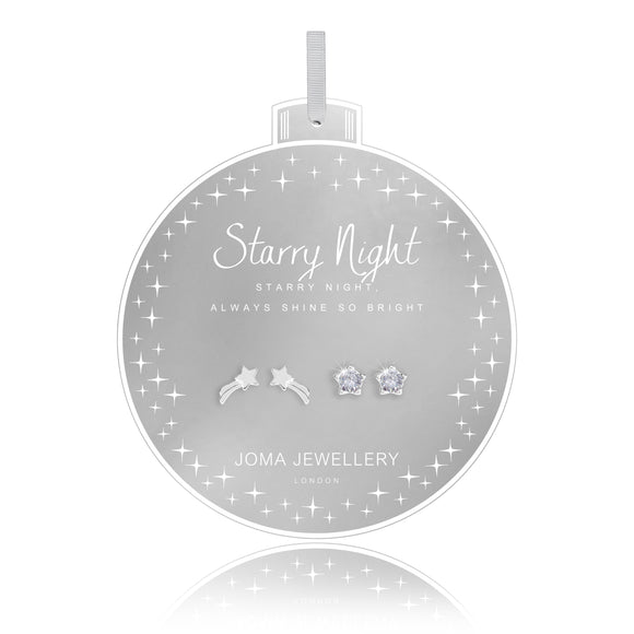 Joma Jewellery BAUBLES - STARRY NIGHT - five prong set star shape cz studs and shooting star earrings on round card - set of 2 - Gifteasy Online