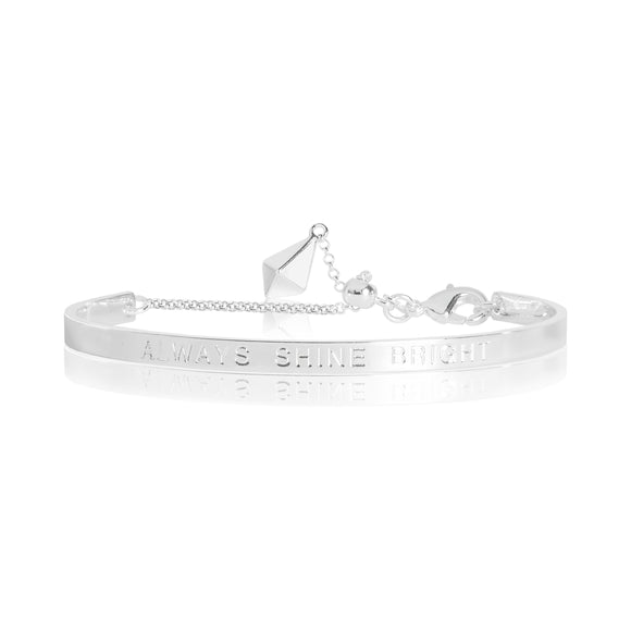 Joma Jewellery  LIFES A CHARM - ALWAYS SHINE BRIGHT engraved silver bangle - 6cm diameter adjustable - Gifteasy Online