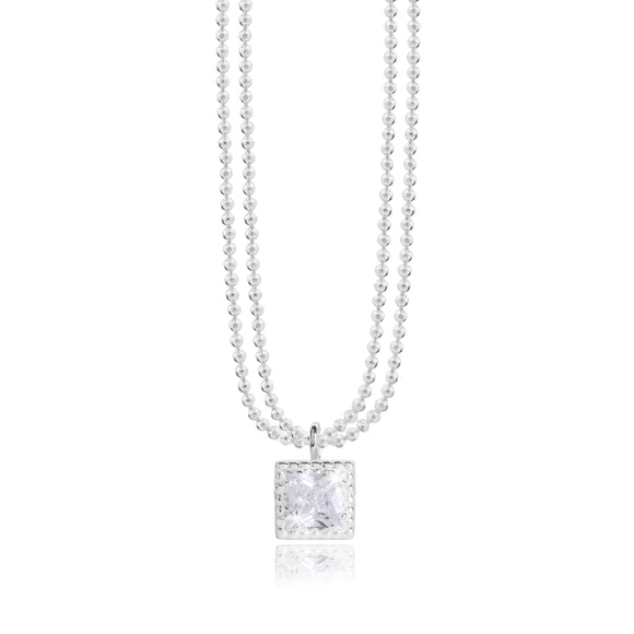 Joma Jewellery  ESMEE - square cz charm on a silver double chain - necklace - Gifteasy Online
