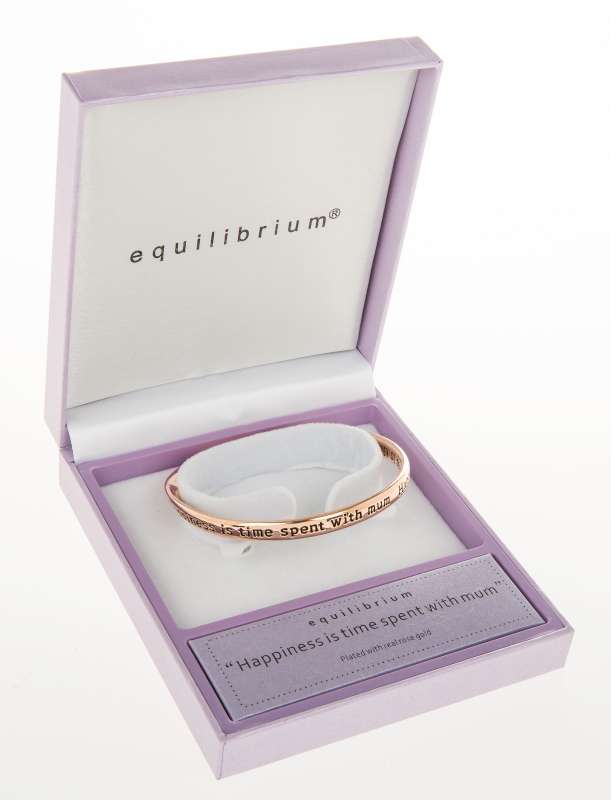 Equilibrium Rose Gold Plated Mum Bangle 'Happiness is time spent