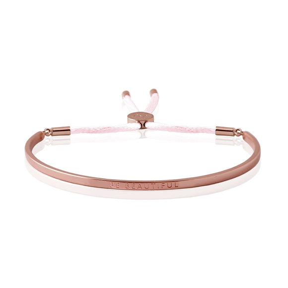 Joma Jewellery - Message Bangle - Be Beautiful - Rose Gold with Pale Pink Kiko Thread - Gifteasy Online