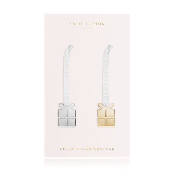 Katie Loxton MINI DECORATION - present decoration with silky ribbon - silver and gold - set of 2 - Gifteasy Online
