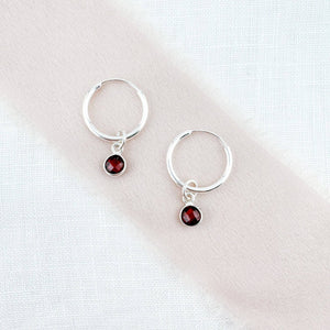 Ophelia Jewellery - Garnet Sterling Silver Hoop Earrings