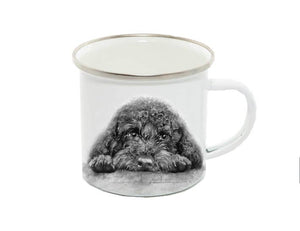 Field and Fur Gifts - Enamel Mug, Cockapoo/Cavapoo, Arnie, Monochrome