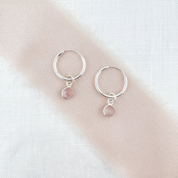 Ophelia Jewellery - Rose Quartz Sterling Silver Hoop Earrings