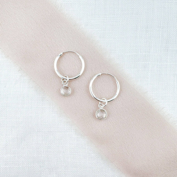 Ophelia Jewellery - Crystal Quartz Sterling Silver Hoop Earrings