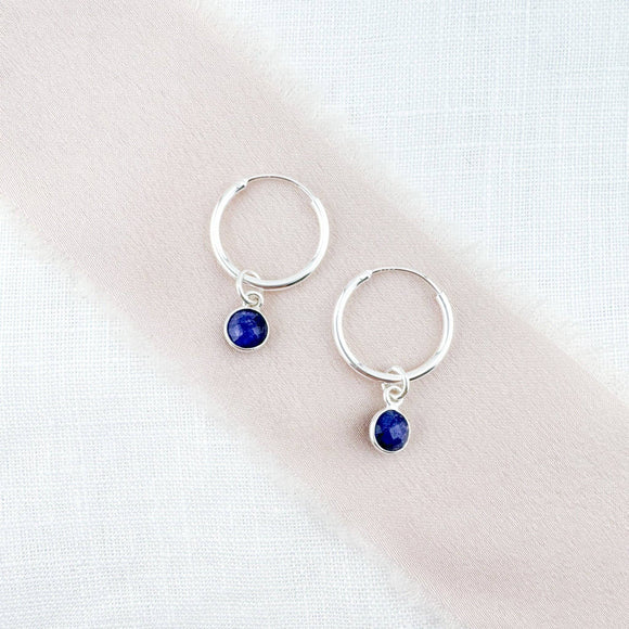 Ophelia Jewellery - Sapphire Sterling Silver Hoop Earrings