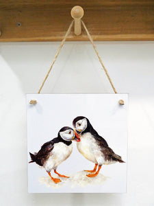 Field and Fur Gifts - Kissing Puffins, Hanging Art plaque