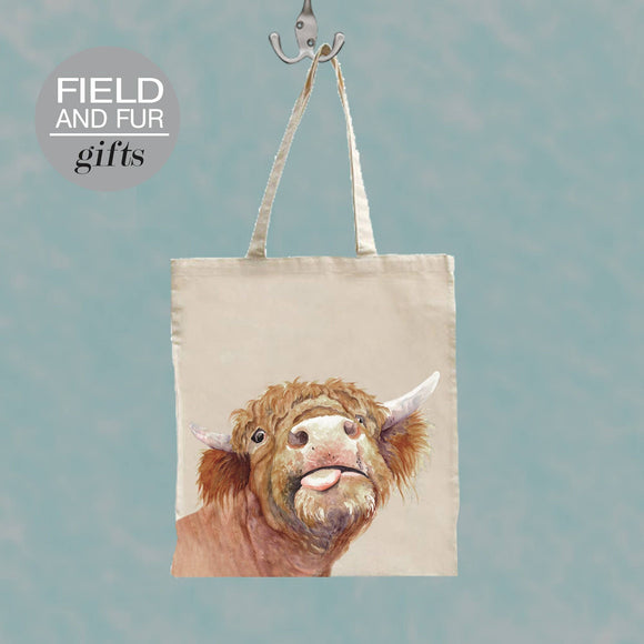 Field and Fur Gifts Baxter, Highland Cow Tote Shopping Bag