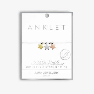 Three Tone Stars Anklet In Silver Plating By Joma Jewellery