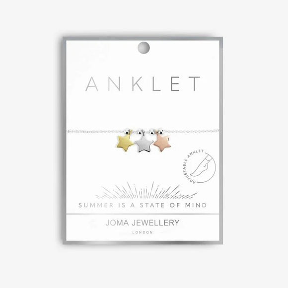 Three Tone Stars Anklet In Silver Plating By Joma Jewellery