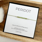 Ophelia Jewellery - Peridot Silk Bracelet: Gold filled beads