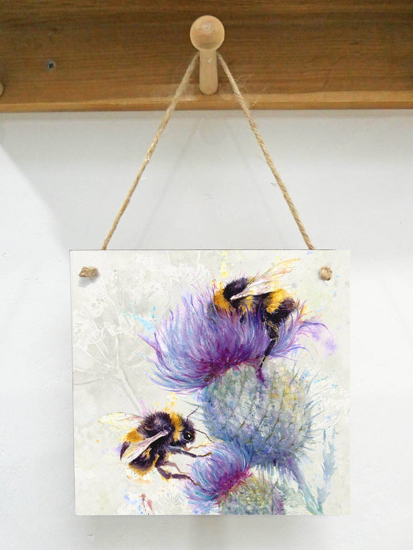 Field and Fur Gifts - Hanging Art plaque, Bees on Thistle