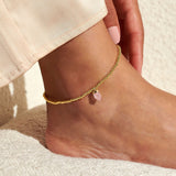 Rose Quartz Crystal Anklet In Gold Plating By Joma Jewellery