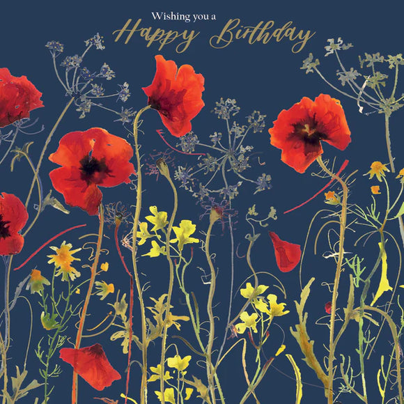 Otter House Vintage Garden Poppies Happy Birthday Card