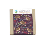 Otter House RSPB Beyond The Hedgerow Stationery - (10 Cards) Square Notecard Pack - Hedgehogs Leaves