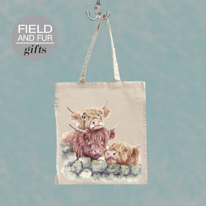 Field and Fur Gifts - Neighbourhood Watch, Highland Cows Tote Shopping Bag