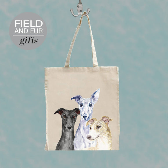 Field and Fur Gifts - 3 Whippets, Whippets / Greyhounds Tote Shopping Bag