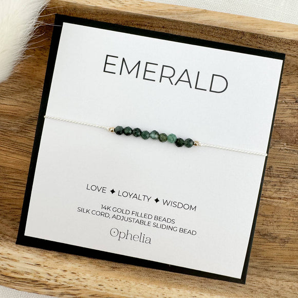 Ophelia Jewellery - Emerald Silk Bracelet: Gold filled beads