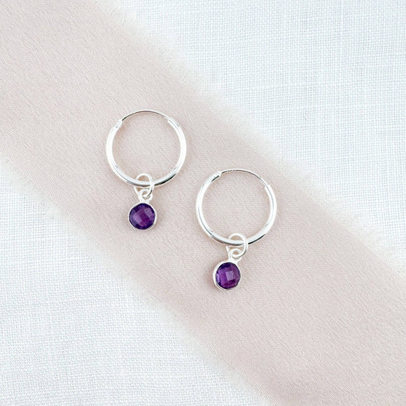 Ophelia Jewellery - Amethyst Sterling Silver Hoop Earrings