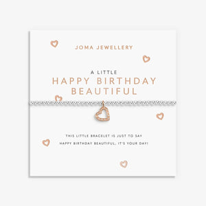 A Little 'Happy Birthday Beautiful' Bracelet In Silver And Rose Gold Plating  By Joma Jewellery
