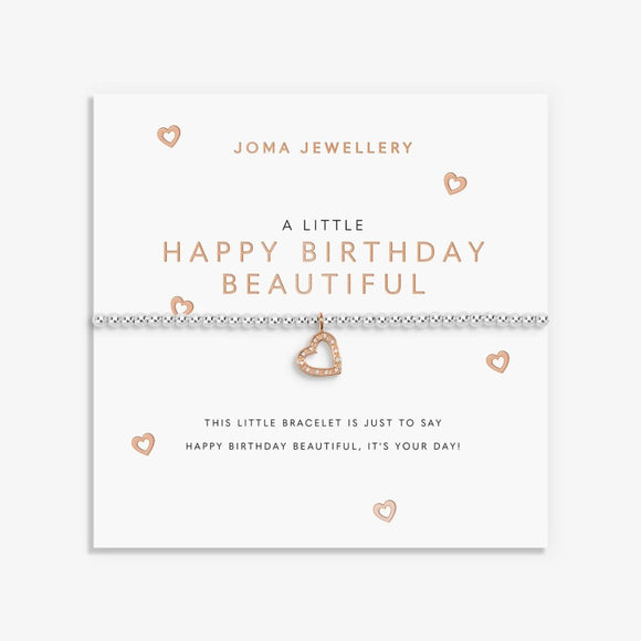 A Little 'Happy Birthday Beautiful' Bracelet In Silver And Rose Gold Plating  By Joma Jewellery