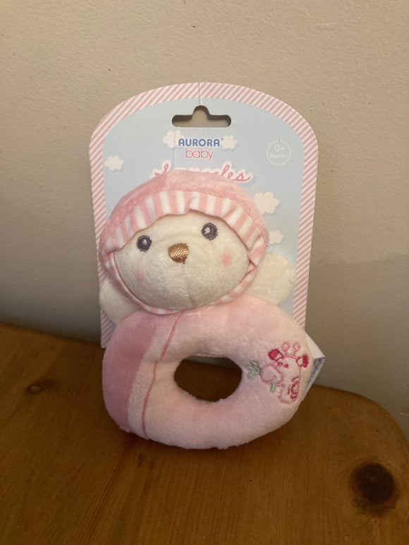 Aurora Snuggles Soother Rattle Pink