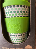 Ecoffee Cup: Green Polka with Green Silicone 14oz, Reusable and Eco Friendly Takeaway Coffee Cup