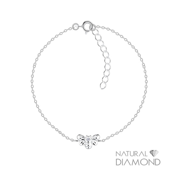 Sterling Silver Bee Bracelet With Natural Diamond with Gift Wrap