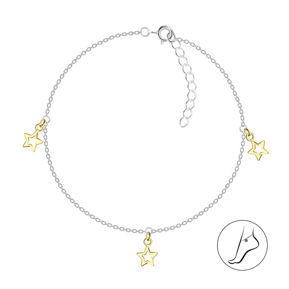 Sterling Silver Star Anklet with Gift Wrap