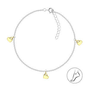 Sterling Silver Heart Anklet with Gift Wrap