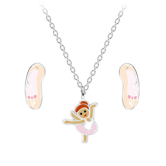 Children's Sterling Silver Ballerina Necklace and Ear Studs Set with Gift Wrap.