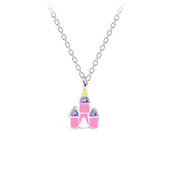 Children's Sterling Silver Castle Necklace with Gift Wrap.