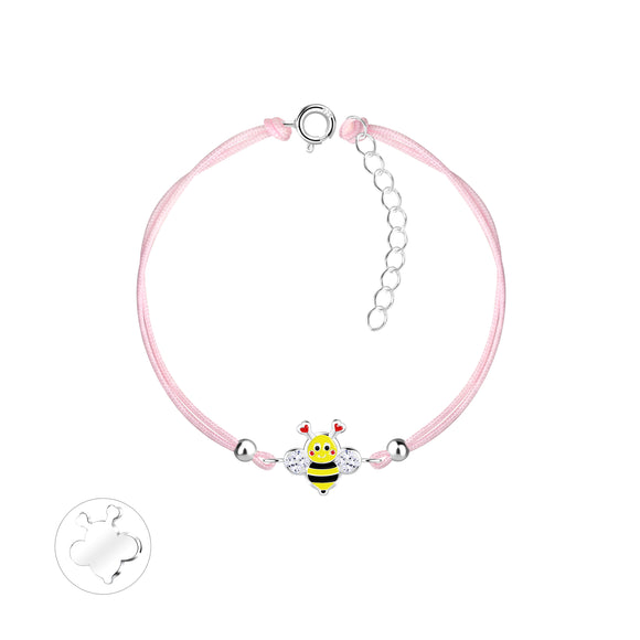 Children's Sterling Silver Bee  Cord Bracelet with Gift Wrap