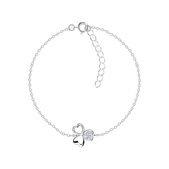 Sterling Silver Shamrock White  Bracelet with Gift Wrap
