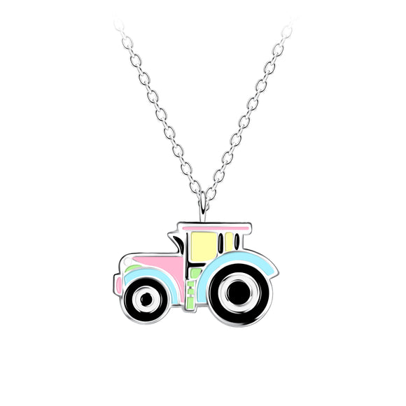 Children's Sterling Silver Tractor Necklace with Gift Wrap.