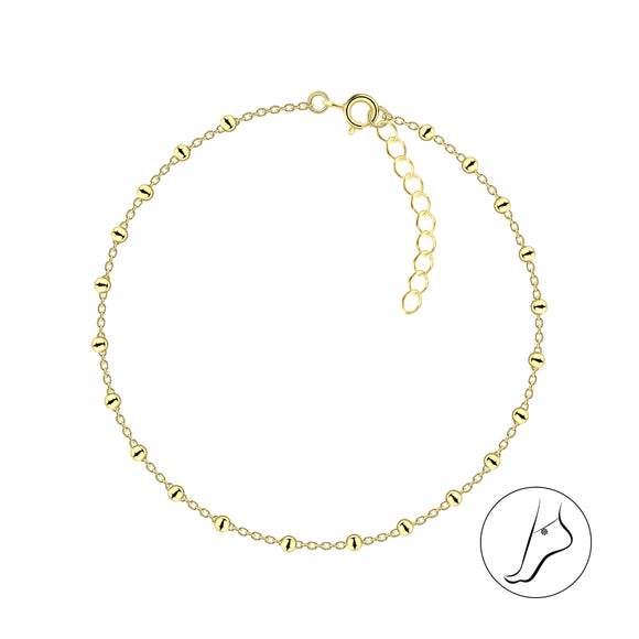26cm Sterling Silver Gold Plated Satellite Anklet with Extension with Gift Wrap
