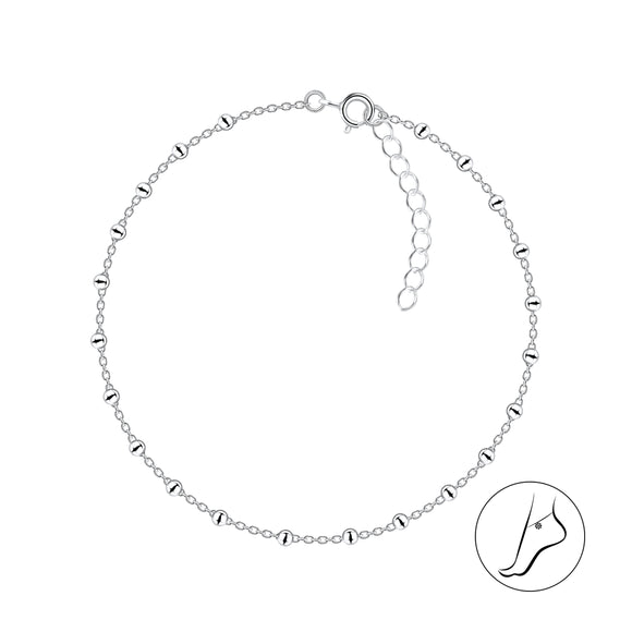 26cm Sterling Silver Satellite Anklet with Extension with Gift Wrap