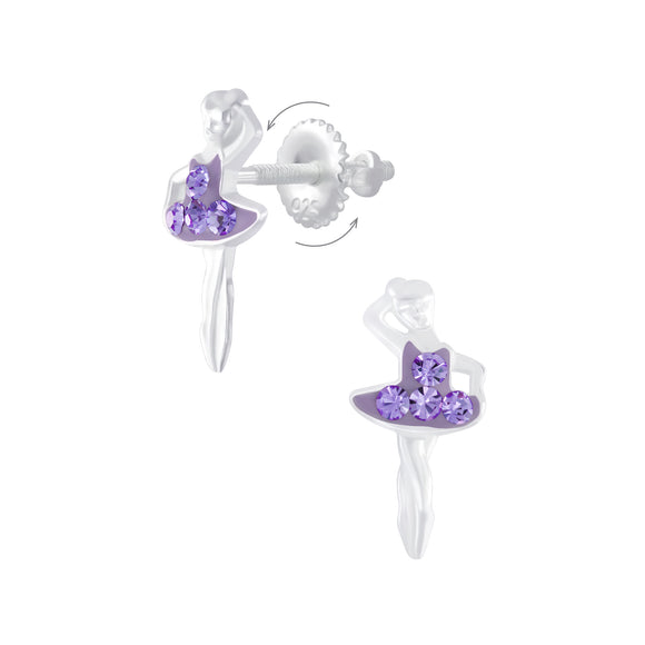 Children's Sterling Silver Ballerina Screw Back Ear Studs  with Gift Wrap