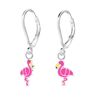 Children's Sterling Silver Flamingo Lever Back Earrings  with Gift Wrap