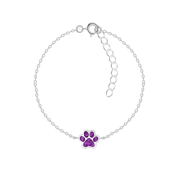 Children's Sterling Silver Amethyst Paw Print Bracelet with Gift Wrap.