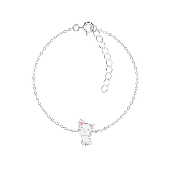 Children's Sterling Silver Cat Bracelet with Gift Wrap.