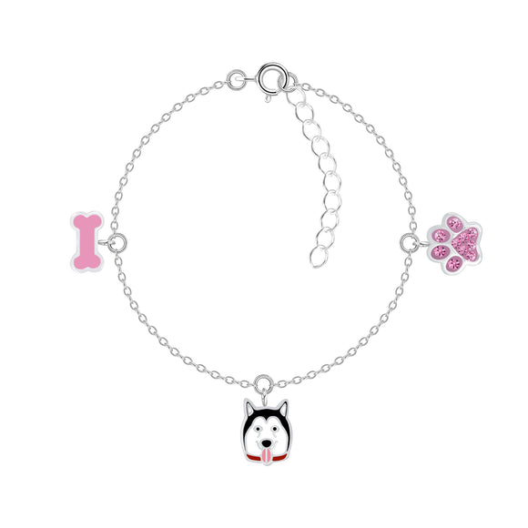 Children's Sterling Silver Dog, Bone and Paw print Bracelet with Gift Wrap