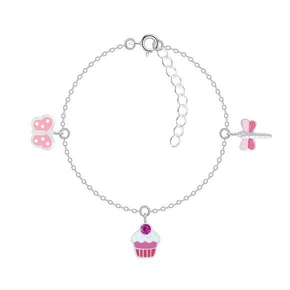 Children's Sterling Silver Butterfly,Cupcake,Dragonfly Bracelet with Gift Wrap.