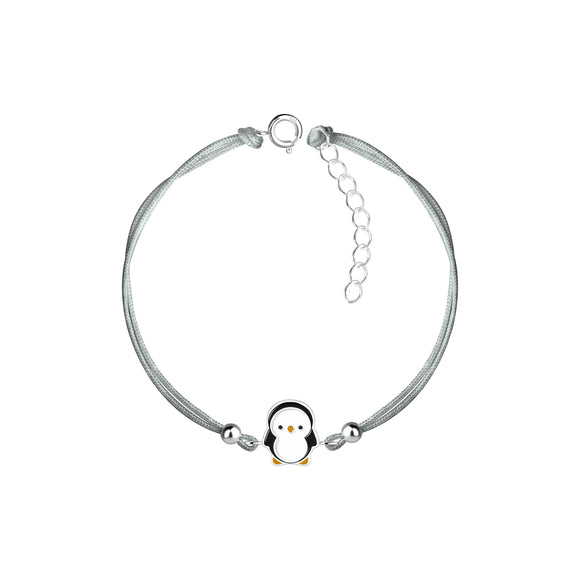 Children's Sterling Silver Penguin Cord Bracelet with Gift Wrap