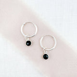 Ophelia Jewellery - Black Onyx Sterling Silver Hoop Earrings